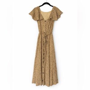 Anthropologie Tan Leopard Print Maxi Dress